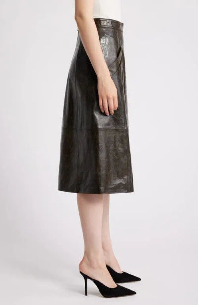 Shop Kobi Halperin Rustic Faux Leather A-line Skirt In Dark Brown