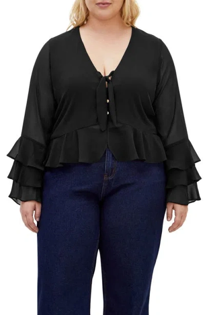 Shop City Chic Trixie Ruffle Peplum Top In Black