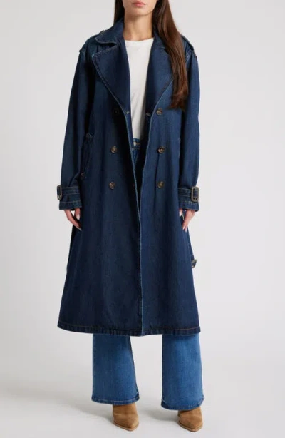 Hidden Jeans Classic Denim Trench Coat In Dark Wash