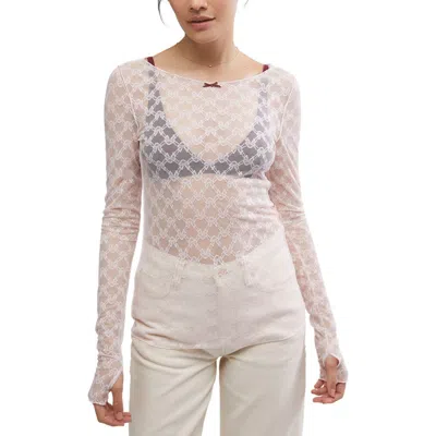 Free People From Me To You Long Sleeve Sheer Lace T-shirt In Blossom