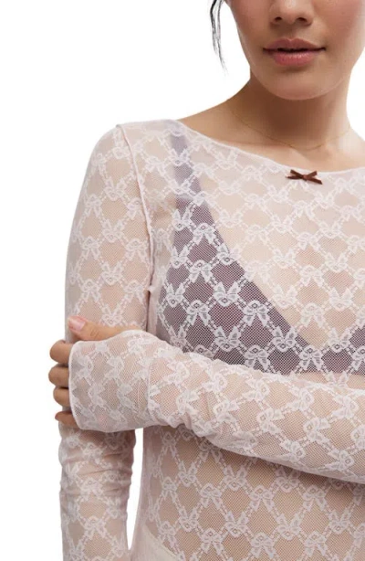Free People From Me To You Long Sleeve Sheer Lace T-shirt In Blossom
