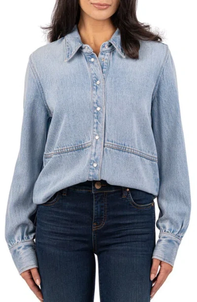 Shop Kut From The Kloth Mika Denim Pearl Snap Shirt In Light Wash