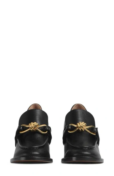 Bottega Veneta Astaire Metallic Knot Leather Heeled Loafers In 1000 Black