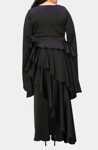 L I V D Zeta Ruffled Long Sleeve Drama Dress In Black