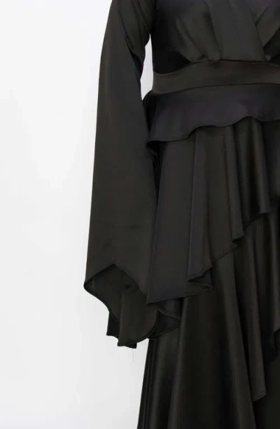 L I V D Zeta Ruffled Long Sleeve Drama Dress In Black