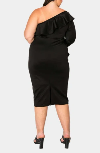 L I V D Val Ruffle One-shoulder Midi Dress In Black