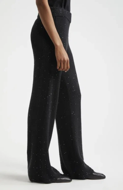 Atm Anthony Thomas Melillo Sequin Sweater Knit Wide Leg Pants In Black