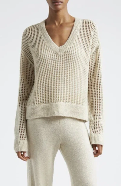 Shop Atm Anthony Thomas Melillo Sequin Open Stitch Sweater In Chalk