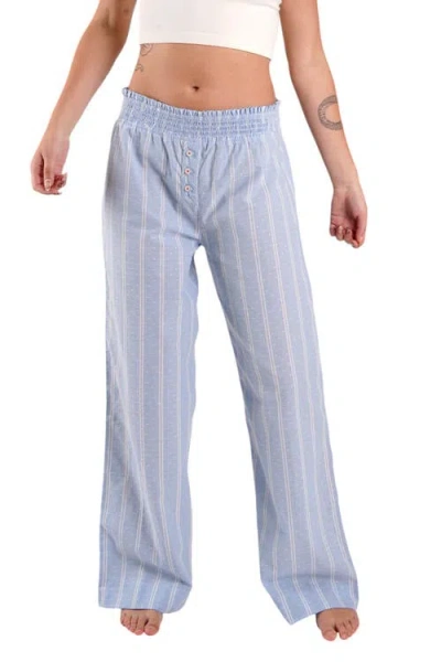 Peachaus Chicory Striped Woven-cotton Pajama Pants In Glacier Blue