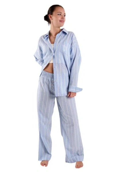 Peachaus Chicory Striped Woven-cotton Pajama Pants In Glacier Blue