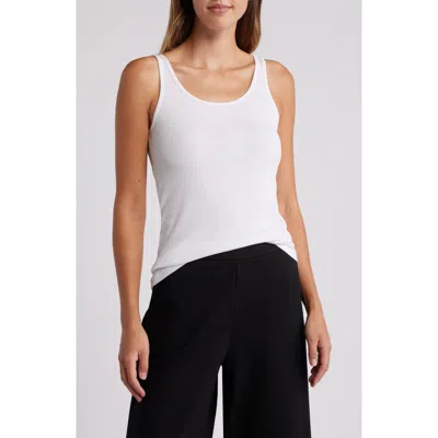 Eileen Fisher Scoop Neck Stretch Organic Cotton Tank In White