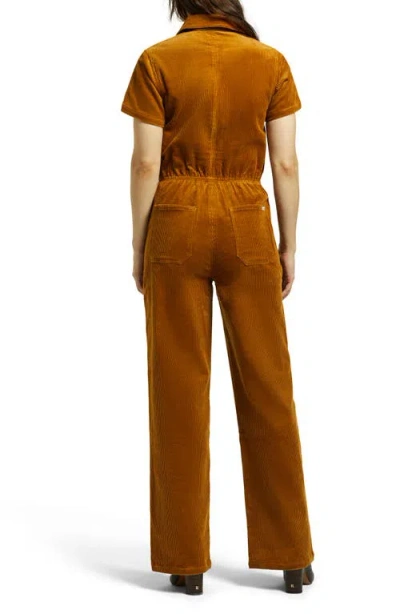Brixton Stretch Cotton Corduroy Utility Jumpsuit In Golden Brown Cord