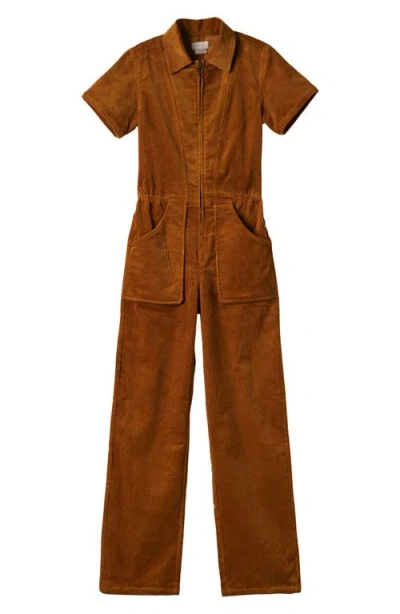 Brixton Stretch Cotton Corduroy Utility Jumpsuit In Golden Brown Cord