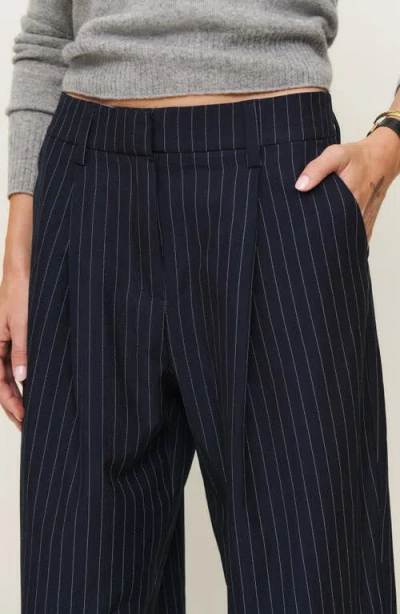 Shop Reformation Alex Pinstripe Wide Leg Pants In Midnight Stripe