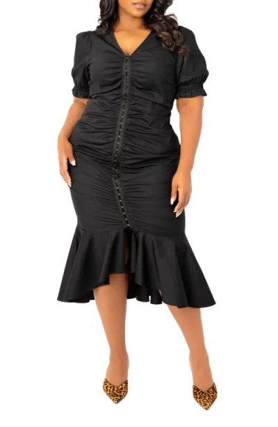 Shop Buxom Couture Ruched Fishtail Midi Dress In Black