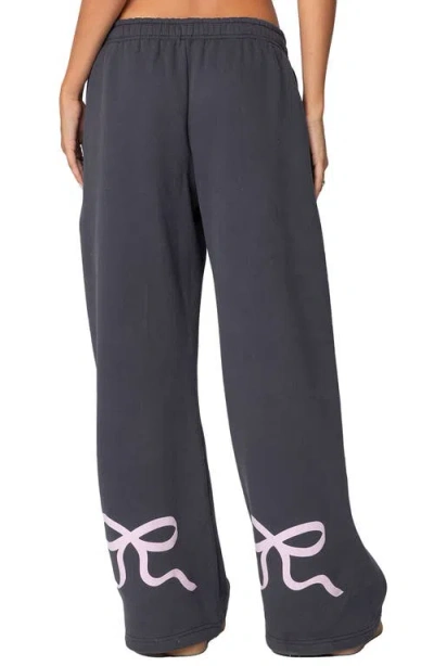 Edikted Bonney Bow Wide Leg Sweatpants In Dark-gray