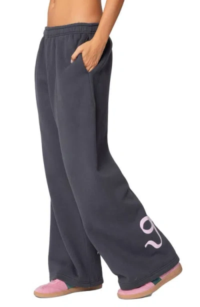 Edikted Bonney Bow Wide Leg Sweatpants In Dark-gray