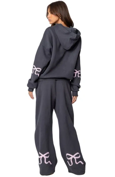 Edikted Bonney Bow Wide Leg Sweatpants In Dark-gray