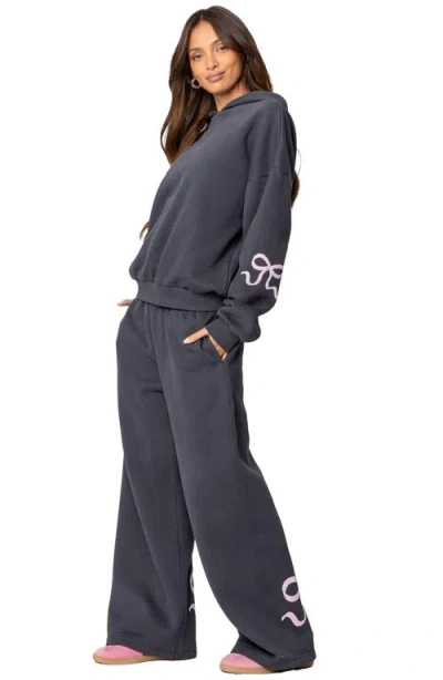 Edikted Bonney Bow Wide Leg Sweatpants In Dark-gray