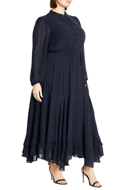 City Chic Yasmin Long Sleeve Maxi Dress In Navy