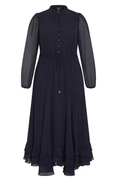 City Chic Yasmin Long Sleeve Maxi Dress In Navy