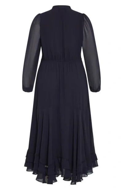 City Chic Yasmin Long Sleeve Maxi Dress In Navy