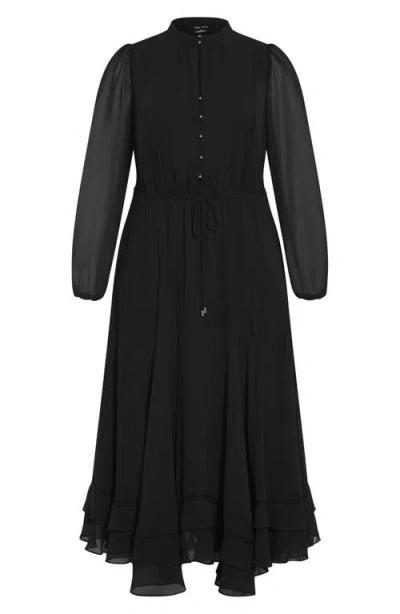 Shop City Chic Yasmin Long Sleeve Maxi Dress In Black