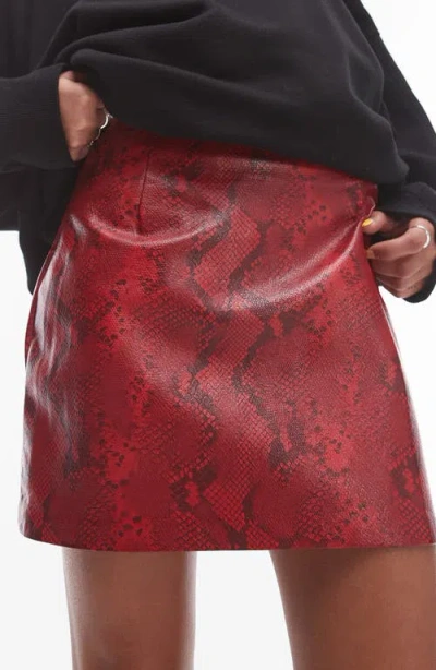 Topshop Editor Pelmet Snakeskin Print Faux Leather Miniskirt In Red Multi