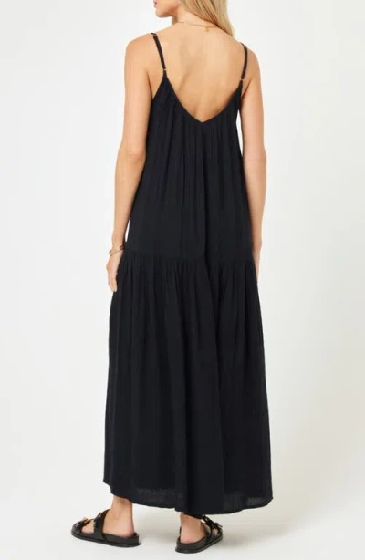 L*space Malibu Cover-up Maxi Dress Women Black Spaghetti Strap Slit Leg Buu569 In Black
