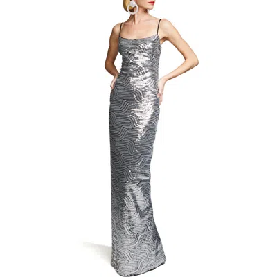 Shop Halston Reine Deco Sequin Gown In Silver