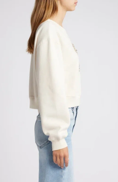 Loveshackfancy Rylan Crystal Bow Sweatshirt In Sugar Cookie