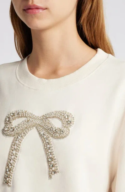 Loveshackfancy Rylan Crystal Bow Sweatshirt In Sugar Cookie