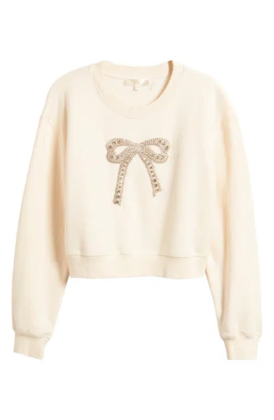 Loveshackfancy Rylan Crystal Bow Sweatshirt In Sugar Cookie