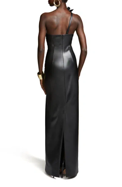 Halston Rhia One-shoulder Faux Leather Column Gown In Black