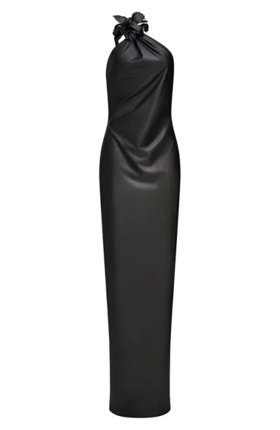 Halston Rhia One-shoulder Faux Leather Column Gown In Black