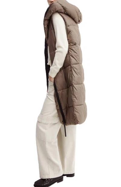 Mango Long Quilted Water Repellent Hooded Puffer Vest In Medium Brown