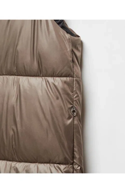Mango Long Quilted Water Repellent Hooded Puffer Vest In Medium Brown