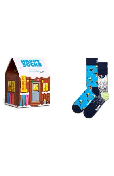Happy Socks Assorted 2-pack Skiing Chalet Crew Socks Gift Set In Brown