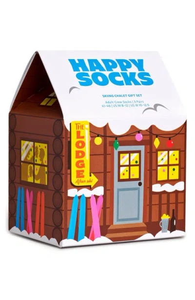 Happy Socks Assorted 2-pack Skiing Chalet Crew Socks Gift Set In Brown