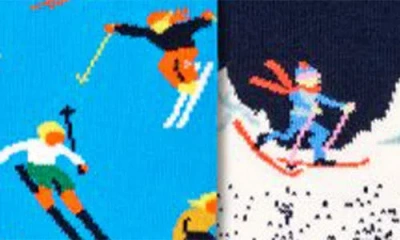 Happy Socks Assorted 2-pack Skiing Chalet Crew Socks Gift Set In Brown