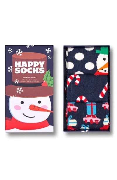 Happy Socks Assorted 3-pack Holiday Crew Socks Gift Set In Navy