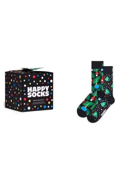 Happy Socks Assorted 2-pack Holiday Crew Socks Gift Set In Black
