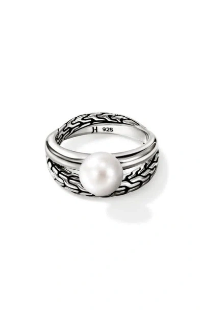 John Hardy Essential Pearl Stackable Ring In Silver/pearl