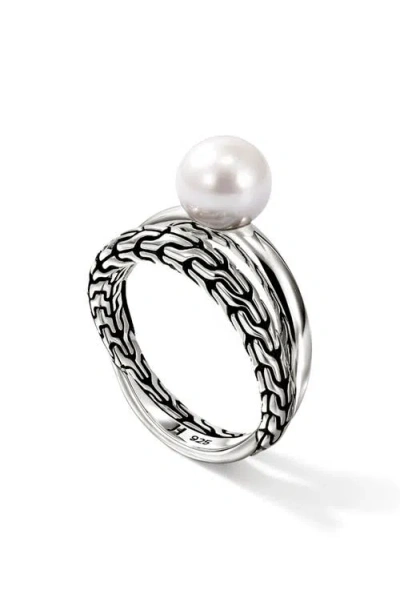 John Hardy Essential Pearl Stackable Ring In Silver/pearl