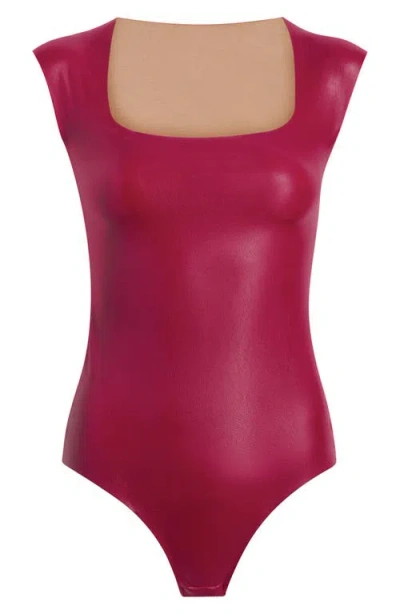 Shop Commando Faux Leather Bodysuit In Raspberry