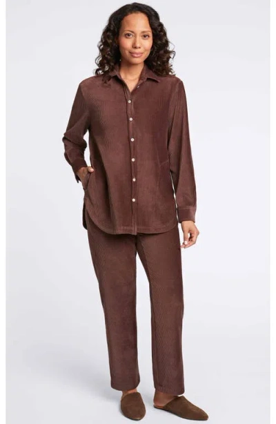Foxcroft Maddy Plush Corduroy Button-up Shirt In Chocolate