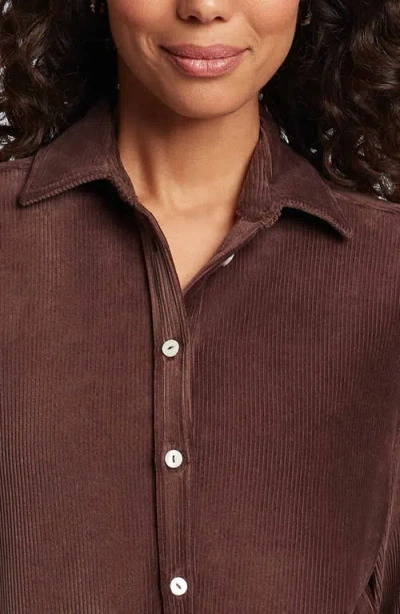 Foxcroft Maddy Plush Corduroy Button-up Shirt In Chocolate
