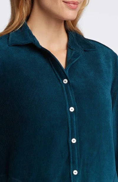 Shop Foxcroft Maddy Plush Corduroy Button-up Shirt In Deep Teal