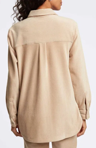 Foxcroft Maddy Plush Corduroy Button-up Shirt In Khaki