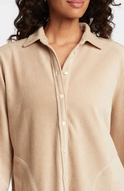 Foxcroft Maddy Plush Corduroy Button-up Shirt In Khaki